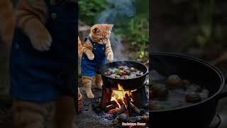 The cat chef is cooking delicious food during the day