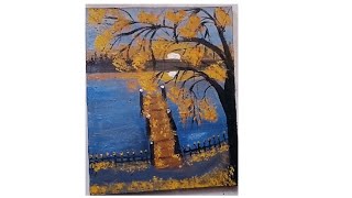 How to draw autumn scenery/ acrylic painting/ sunrise painting /Hina arts