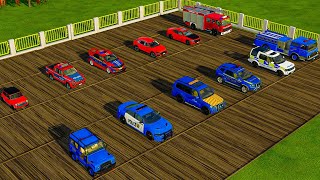 TRANSPORTING CARS, AMBULANCE, POLICE CARS, FIRE TRUCK OF COLORS! WITH TRUCKS! - FS 22