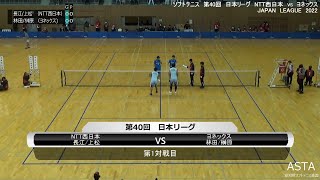 ソフトテニス JAPAN LEAGUE2022 第40回日本リーグ  NTT西日本 vs ヨネックス 1対戦目   長江・上松 vs  林田・榊原