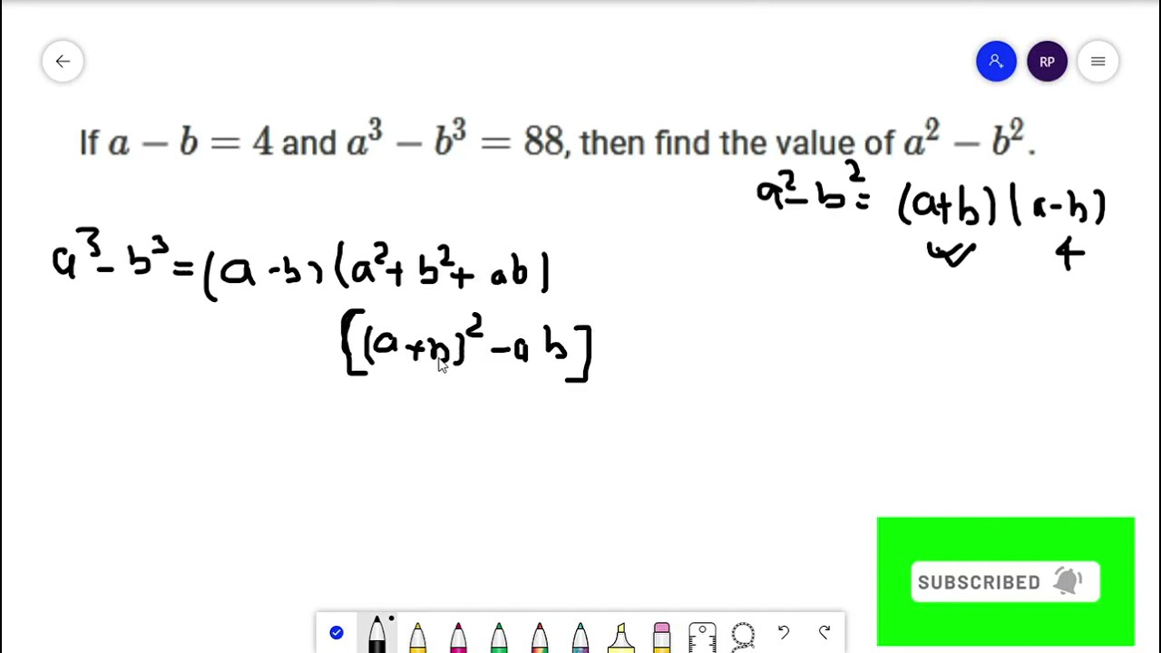 If A-B= 4 And A³-B³ = 88 ,then A²-b² - YouTube