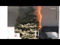 Firefighters demonstrate holiday hazards as ignited Christmas tree engulfs room in flames