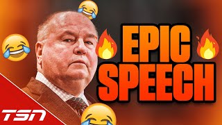 Bruce Boudreau saw that the TradeCentre crew needed a pep talk... and he delivered.