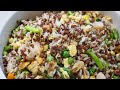 whole grain red rice fried rice with asparagus and shrimp in 10 minutes with the fast cooking system