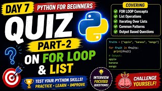 Day 7 Python Quiz Part-2 | For Loop & Lists MCQ Quiz 🔥 | Python for Beginners #pythontutorial