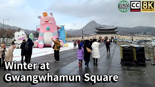 Seoul Gwanghwamun Square Snowy Day, 8K 360 VR Video.