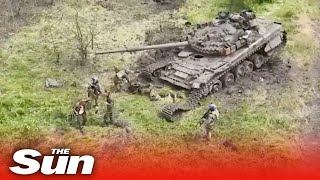 Ukrainian forces blow up two Russian tanks and capture Russian soldiers