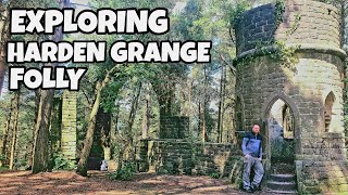 Urdan exploring a 1800's folly building - The ruin harden Grange folly in Bingley West Yorkshire.