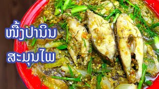 ວິທີເຮັດ ໜື້ງປານິນສະມຸນໄພ  ( steamed fish ) ปลานิลนึ่งสมุนไพร