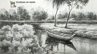 How to draw Boat In the Nature Art || Landscape Pencil Art || Scenery Art Video