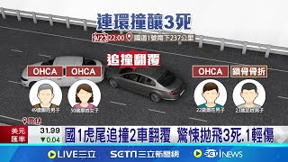 國1虎尾追撞2車翻覆 驚悚拋飛3死.1輕傷 國道兩車追撞釀3死 目擊者:在西螺就追逐了│記者 廖宜德 詹品宏 曹勝彰 屈道昀 SNG│【新聞一把抓】20240924│三立新聞台