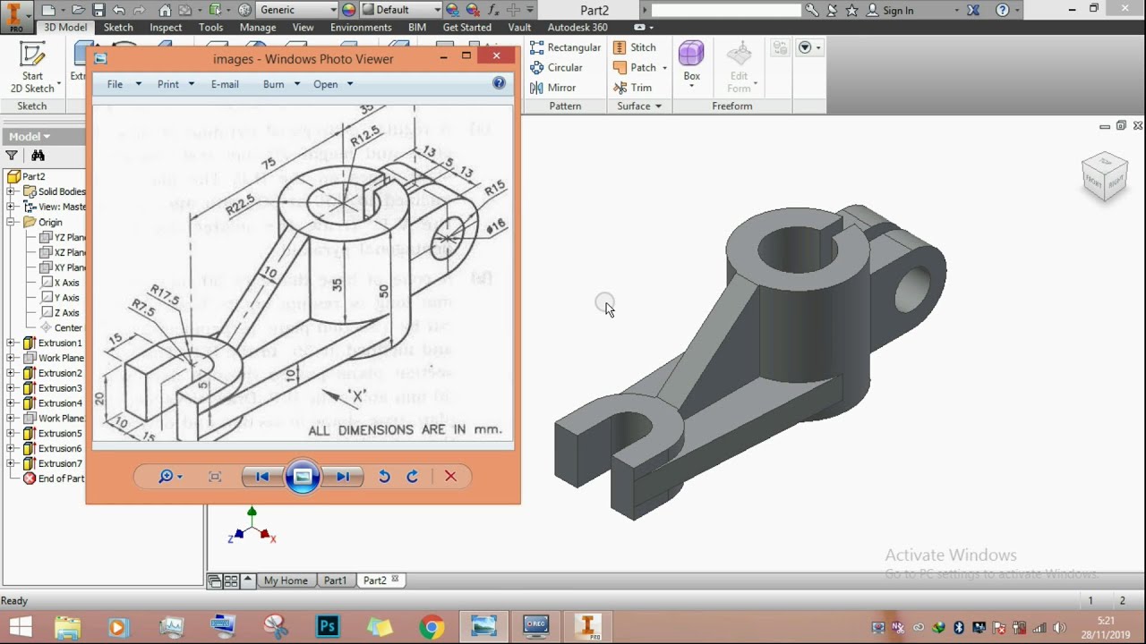 TUTORIAL MENGGAMBAR PART - AUTODESK INVENTOR - YouTube