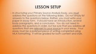 Primary Source Analysis Introduction