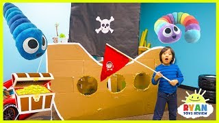 Ryan Pretend Play with Pirate Ship Box Fort and Hunt for Treasure!