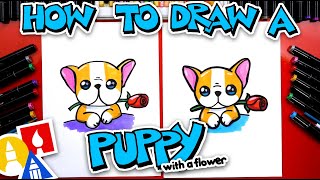How To Draw A Puppy With A Flower
