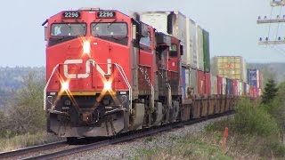 Late CN Intermodal Stack Train 120 thru Memramcook, NB at Speed  (May 28, 2015)