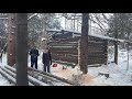 small log cabin build day 21 . chainsaw milling half log planks