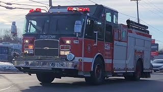 Fire truck pumper 258 of the Montreal Fire Department responding in the West Island + loud airhorn