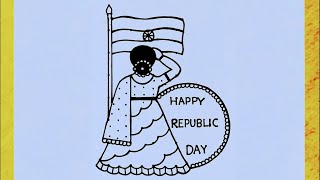 Traditional girl drawing with flag from 4×7 dots / Independence day drawing / Republic day drawing