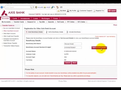 Fund transfer from axis bank to axis bank PART 1 Fund transfer from axis bank to axis bank PART 1