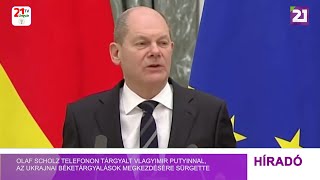 Olaf Scholz telefonon tárgyalt Vlagyimir Putyinnal, az ukrajnai béketárgyalások megkezdését sürgette