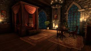 Cozy Old Castle Room with Rain & Fireplace Sounds for 12 hours