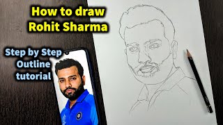 How to draw Rohit Sharma Step by Step // full sketch outline tutorial for beginners