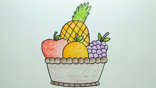 Cara menggambar buah buahan dalam keranjang - How to draw fruits