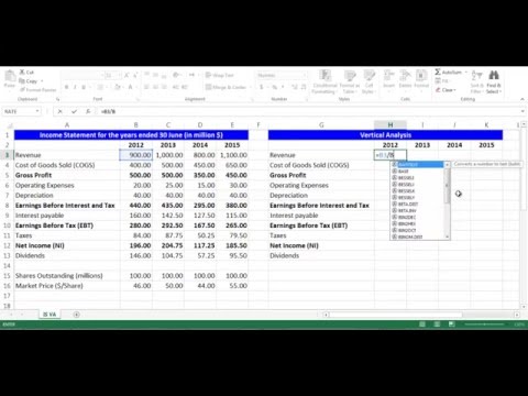 Vertical Analysis for Income Statement Items using Excel Vertical Analysis for Income Statement Items using Excel