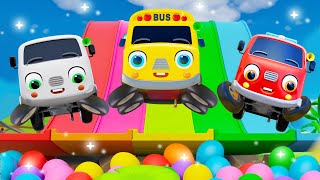 The Wheel On The Bus Song 🚌 | Oh Look! Car Jumps Into The Pool of Balls | Nursery Rhymes & Kids Song