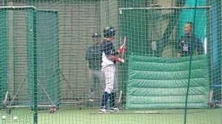 バッティング練習する坂口選手。オリックスバファローズ春季キャンプ2013