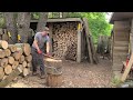 splitting wood and saving time with chain and bungee.