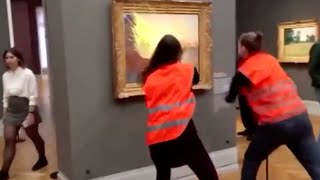 Climate protesters throw mashed potatoes at Monet’s 'Grainstacks'