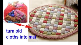 TURN old cloths into floor mat / door mat / carpet / old cloths reuse idea / area rug from cloths