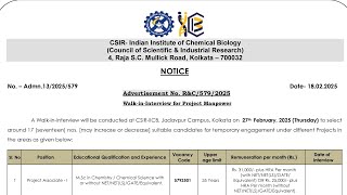 Project Manpower Recruitment 2025 // CSIR-Indian Institute of Chemical Biology West Bengal