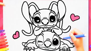 How to draw STITCH AND ANGEL