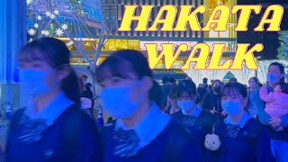 【4K】Walking around Hakata Station, where the illuminations are exciting - Japan walking tour