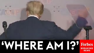 WATCH: Trump Does Impression Of Biden Having Trouble Walking Off Stage During California Speech