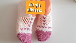 #İKİŞİŞDİKİŞSİZPATİK / BEŞŞİŞ GÖRÜNÜMLÜ DİKİŞSİZ İKİ ŞİŞ PATİK / EASY KNITTING / @divapatik