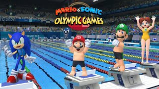 Mario & Sonic At The Olympic Games Tokyo 2020 Swimming Very Hard (Gameplay) Luigi Mario Sonic Switch