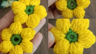 TIG WORKED PLUFFY FLOWER, DAISY MADE ON A SEASONAL CARDIGAN..#crochet #knitting #