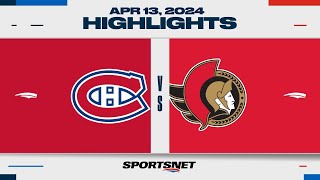 NHL Highlights | Senators vs. Canadiens - April 13, 2024