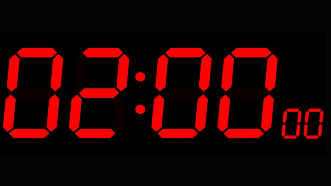 2 Minute Countdown Timer Big Digit Red Color Black Background 120