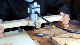 Vessel making in trimmer jig　トリマー手掘り補助冶具で変形器作り