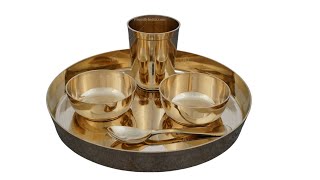 Proudlyindia.com Traditional Pure Bronze Thali Set,Luxury Dinner Thali,Buy Brass Utensil