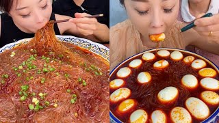 MUKBANG 먹방 EATING GLASS NOODLES and SOFT BOIL EGGS chewy sounds | ASMR | chinese foods 辣面鸡蛋