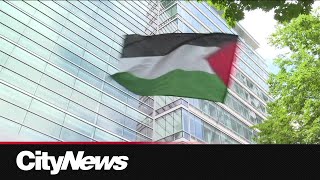 Pro-Palestinian rally outside of CDPQ offices in Montreal