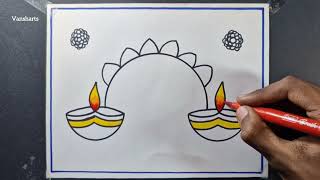 Happy Diwali drawing| Beautiful 😍 Diwali Card drawing| Diwali Diya drawing| Diwali poster drawing