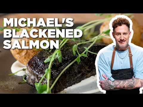 Michael Voltaggio#39s Blackened salmon with bagel fritters | Triple threat from Bobby#39 | Food network