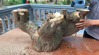 Amazing Idea Of Recycling Wood From Dry Stump Removed // Build Outdoor Wooden Ta